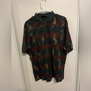 Vintage Bobby Jones Men’s Large Green All Over Print Polo Golf‎ Shirt Rare
